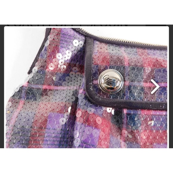 COACH POPPY SEQUIN TARTAN GROOVY BAG 16048 BERRY MULTI COLOR - Picture 7 of 11
